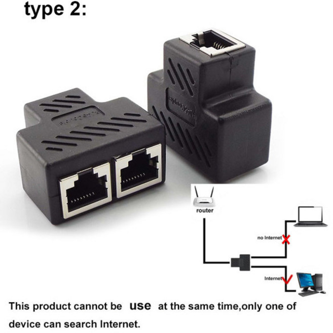 RJ45 투 웨이 분배기 커넥터 네트워크 익스텐더 이더넷 케이블 어댑터 기가비트 인터페이스 암-암 H2, [02] type 2, 02 type 2
