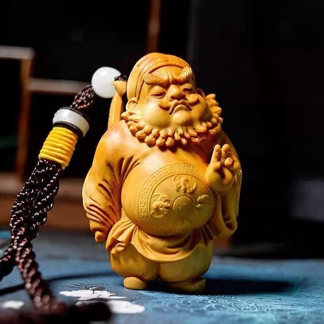 貝貝 黃楊木 鍾馗神像 手把件 鎮宅招財擺件, 崖柏木納福鍾馗 約6公分 ,送掛繩, 1個