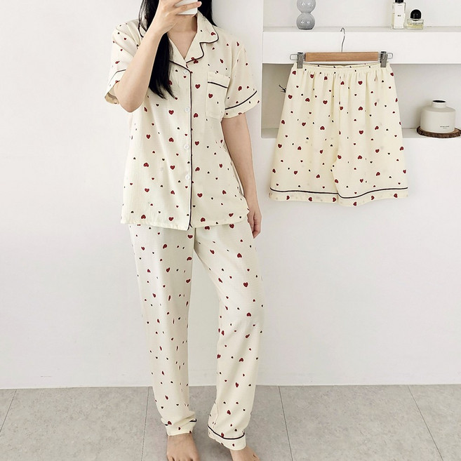 엘라운지 포인트 반팔세트+긴바지 쓰리피스 파자마