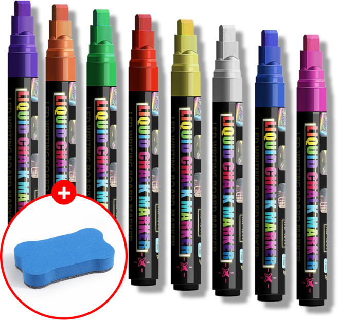 레츠굿 블랙보드 LED 라이팅 형광 마카펜, 8개, 혼합색상