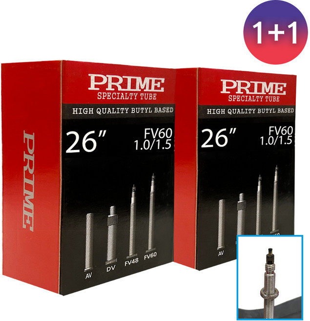 [1+1] 26인치 FV60mm 프레스타 밸브 자전거 튜브, 1개