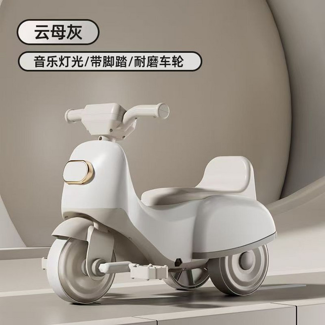 兒童三輪車 帶腳踏 音樂燈光 耐磨車輪, 月牙灰+音樂 燈光+萬向車輪+帶腳踏,第三代款式防側翻, 1個