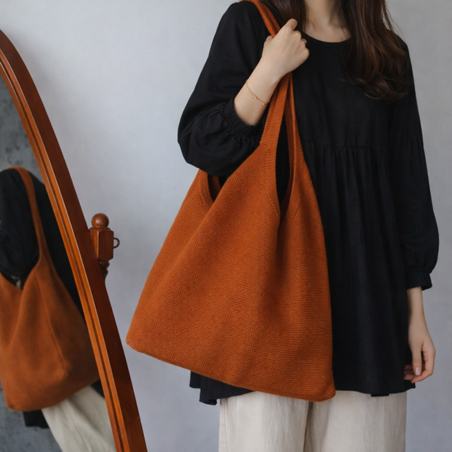 여성 데일리 니트 에코 숄더백 폴리에스터 가방