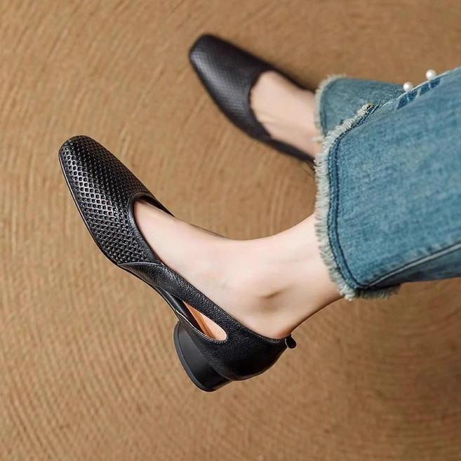 Makone 여성 구두 프렌치 샌들 펀칭 단화 여성화 컴포트화 봄 겨울 산뜻 발편한 가죽 스퀘어 펀칭 플랫슈즈