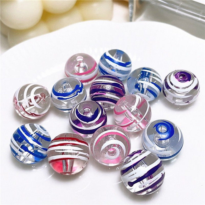 16mm 핸드그림 줄무늬 아크릴 비즈재료, 1개, 진퍼플 낱개 (T45)