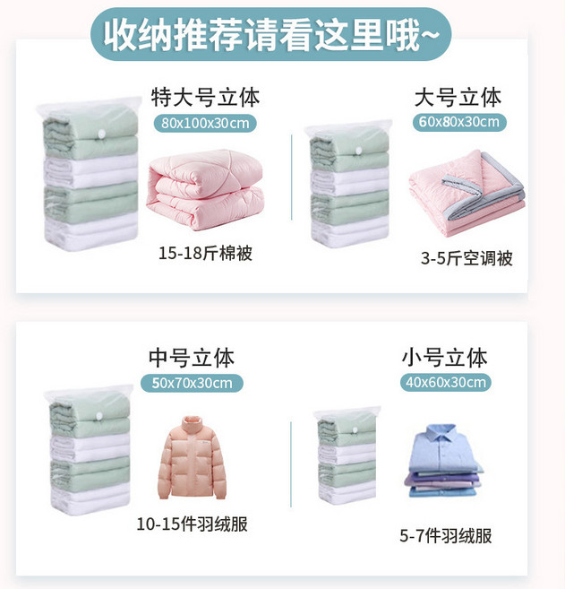 透明立體免抽氣真空壓縮袋加厚收納棉被家用裝衣服被子壓縮收納袋, 1個, 1個裝