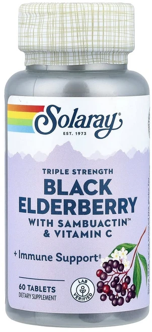 솔라레이 트리플 스트렝스 블랙 엘더베리 삼부액틴 및 비타민C 함유 60정, 1개 - 쿠팡
