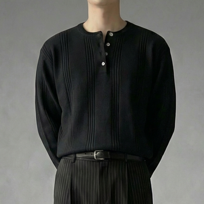 남자 니트 헨리넥 라운드 부드러운 베이직