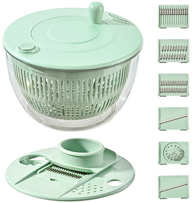 가정용 다용도 채칼세트 야채슬라이서 야채절단기 야채 탈수기 원형 녹색, 야채 탈수 채썰기 세트, 1세트