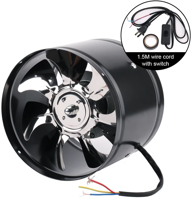 환풍기 실내 성장 배기 선풍기 가정용 욕실 주방 바베큐 공기 추출기 대용량 풍량 8 인치 파이프 110V 220V, 01 6 Inch, 02 Black, 01 110V