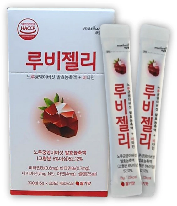 매일웰 루비젤리 딸기맛 스틱젤리 1곽 노루궁뎅이버섯 발효농축액, 300g, 1개 - 쿠팡