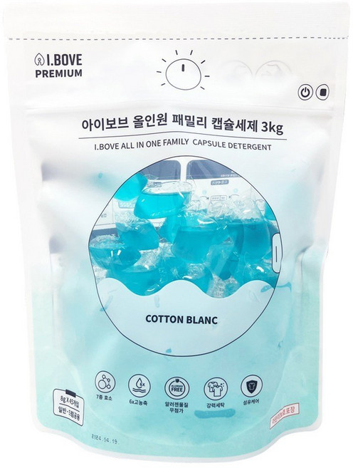 아이보브 프리미엄 코튼블랑 올인원 패밀리 캡슐세제, 45개입, 1개
