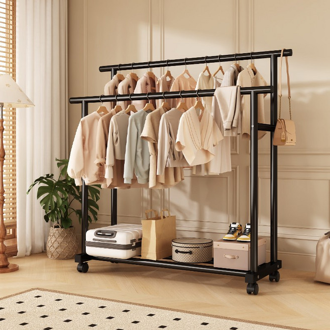 워너픽 하이로우 2단 이동식 스탠드 행거, 블랙-B