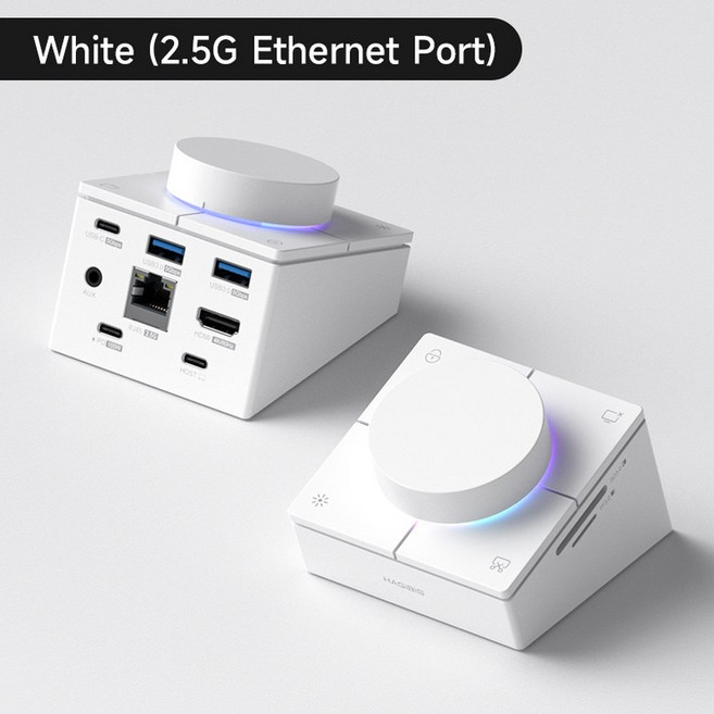 Hagibis 손잡이 USB C 허브(단축 버튼 포함) Type-C 도킹 스테이션 볼륨 조정 Macbook Win 노트북용 데스크, 01 WHITE