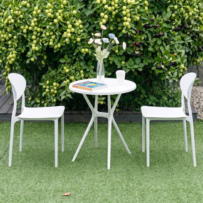 체어센스 퍼센트 테이블 + 로티 체어 의자 2인 세트 야외 카페 플라스틱 정원 테라스, 퍼센트 올리브그린+로티 화이트