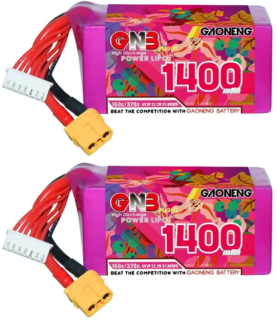 GAONENG GNB 1400MAH 22.2V 6S 160C 드론 FPV RC LiPo 배터리 레이싱 프리스타일 UAV 공중 모델, 05 2PC with XT60