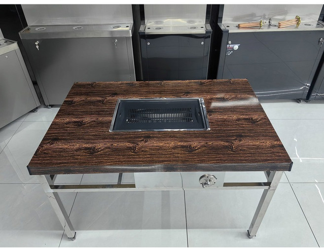 테이블 불판 식당 숯불구이 고기 2인 불판테이블 구이용 업소용, 17 우드그레인라이크120x80x75구50x30팬타입, 1개