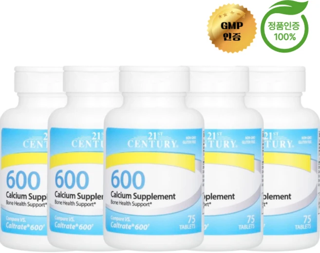 3+2 21st 센추리 칼슘 보충제 600mg 마그네슘실리케이트 75정, 5개 - 쿠팡