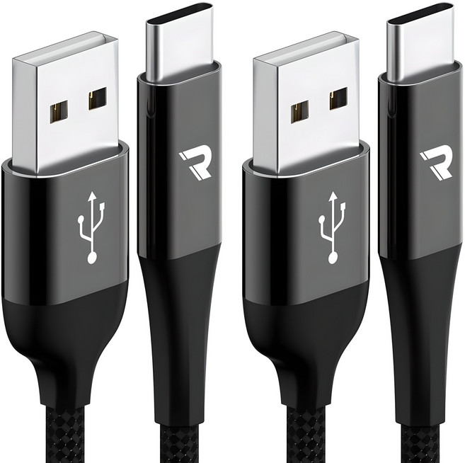 로랜텍 C타입 메탈 고속충전 패브릭 케이블 1.2m + 2.4m 세트, 블랙, 1세트