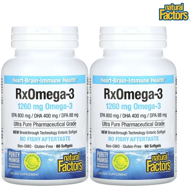 Natural Factors Rx 오메가3 630mg 60소프트젤 2개 EPA DHA, 60정 - 쿠팡