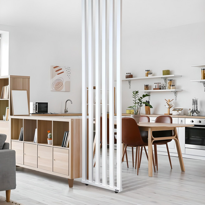 우드톡 설치가 쉽고 연결이 깔끔한 스트라이프 공간분리 간살 가벽 파티션 칸막이 가림막, 화이트