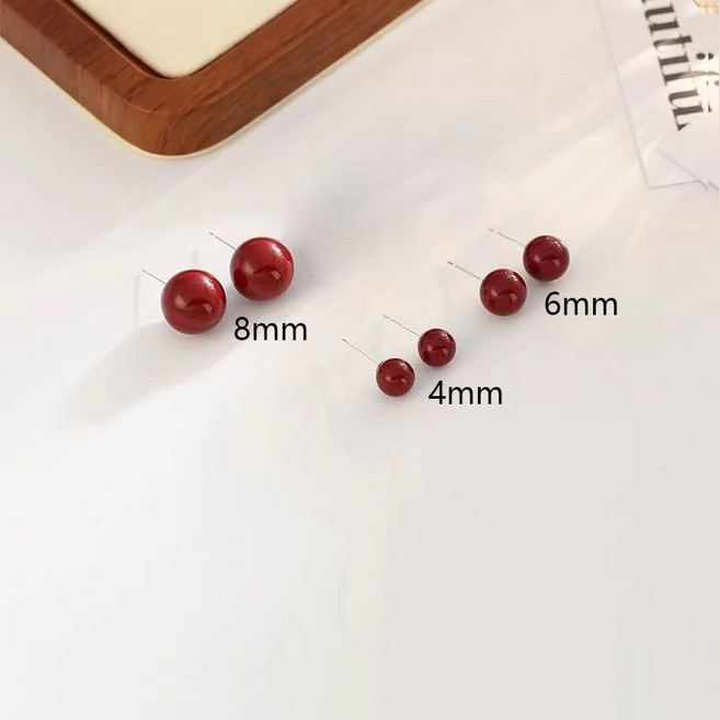 s925銀針本命年必備硃砂耳釘高級感耳釘女養耳洞耳骨釘復古耳飾