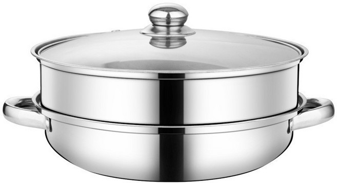 28CM家用不銹鋼蒸鍋 湯鍋 三層復合材質 循環蒸汽設計, 1個, 湯蒸鍋