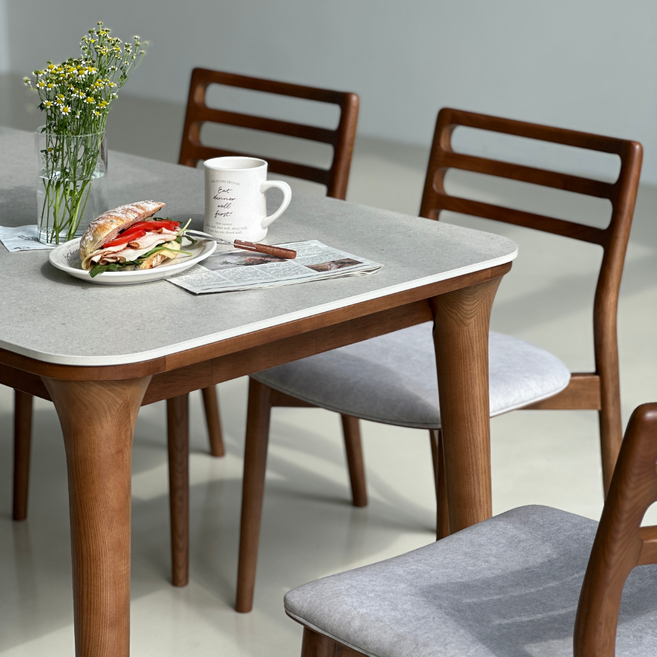 제니 월넛 세라믹 원목 식탁 테이블 1400 세트 (의자 4개 포함), 일반의자 4, 스톤 그레이