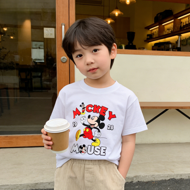 퓨어몰링 아동용 순면 미키마우스 반팔 티셔츠