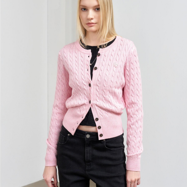 GENERAL IDEA 韓國女款超細羊毛麻花開襟衫 WBD3L04505 柔軟舒適 經典百搭