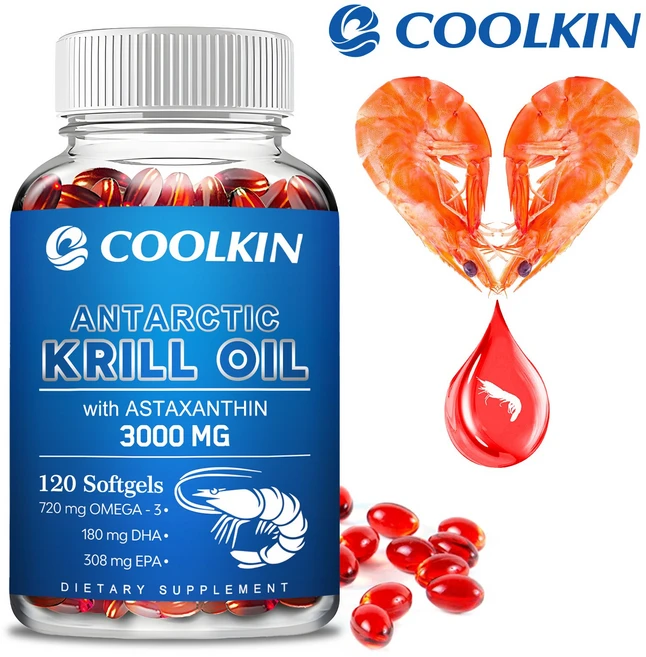 오메가-3 EPA DHA 아스타잔틴 및 인지질이 함유된 남극 크릴 오일 3000mg(120캡슐), 1개, 60정 - 쿠팡