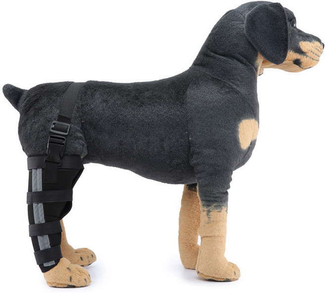 狗狗術後輔助後腿護膝，行走支撐固定, HJ37黑色右後腿（加支撐條加反光,L, 1個