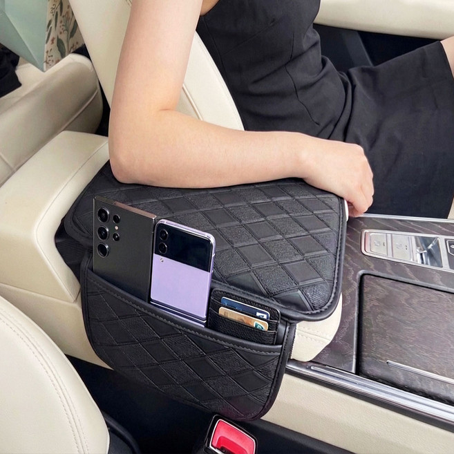 세이보링 차량용 콘솔쿠션 콘솔박스 팔걸이 팔꿈치 쿠션, 1개, 체크블랙