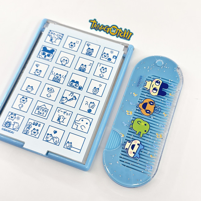 다마고치 쿠치파치 마메치 휴대용 손거울 거울&빗 세트 (데이데이), 1개, 블루