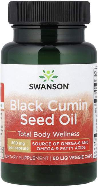 스완슨 블랙 커민 시드 오일 500mg 60 리퀴드 베지캡슐, 5개, 60정