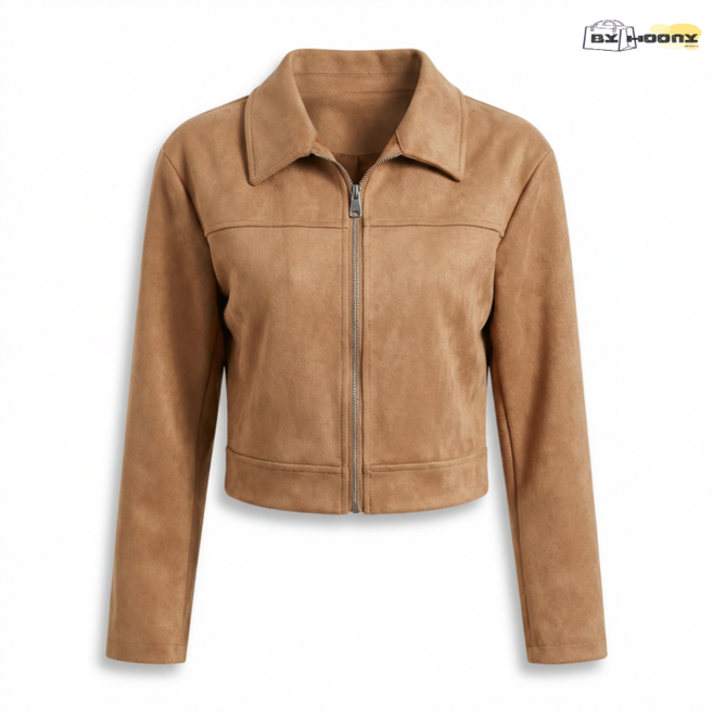 바이후니 간절기 스타일리쉬한 여성 데일리 스웨이드 크롭 자켓