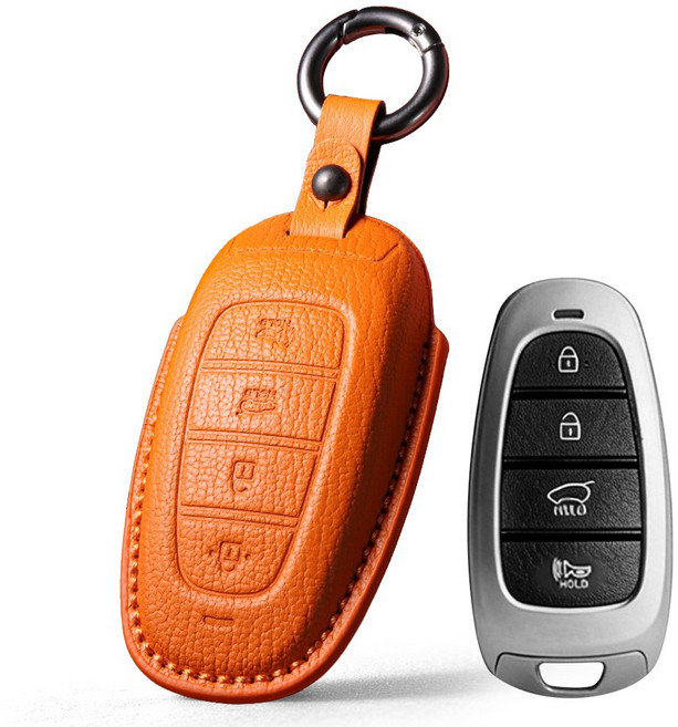 프리미엄 고급 산양가죽 스마트키케이스 키홀더 키커버 현대 호환/그랜저 IG/쏘나타 센슈어스 DN8/싼타페 TM/투싼 NX4/팰리세이드 LX2/스타리아 US4, 4버튼, 오렌지