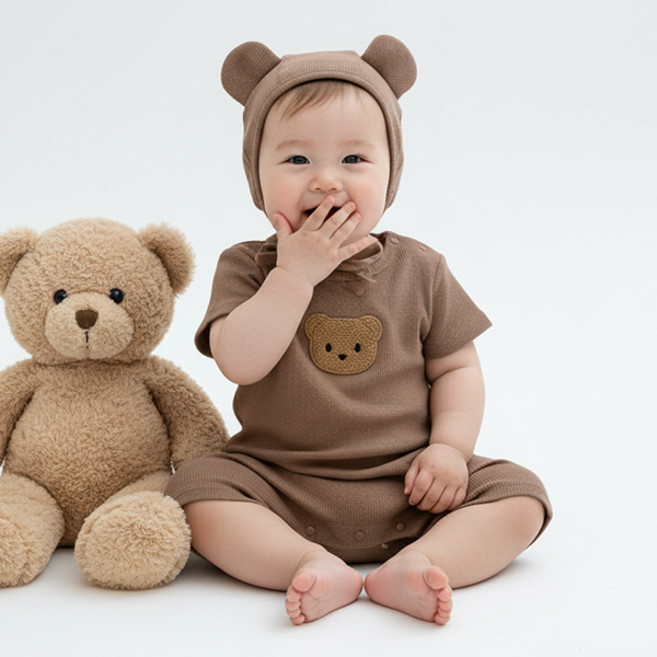 몽실이 뽀글곰 우주복 모자세트 바디슈트 보넷 아기 여름 반팔 외출복