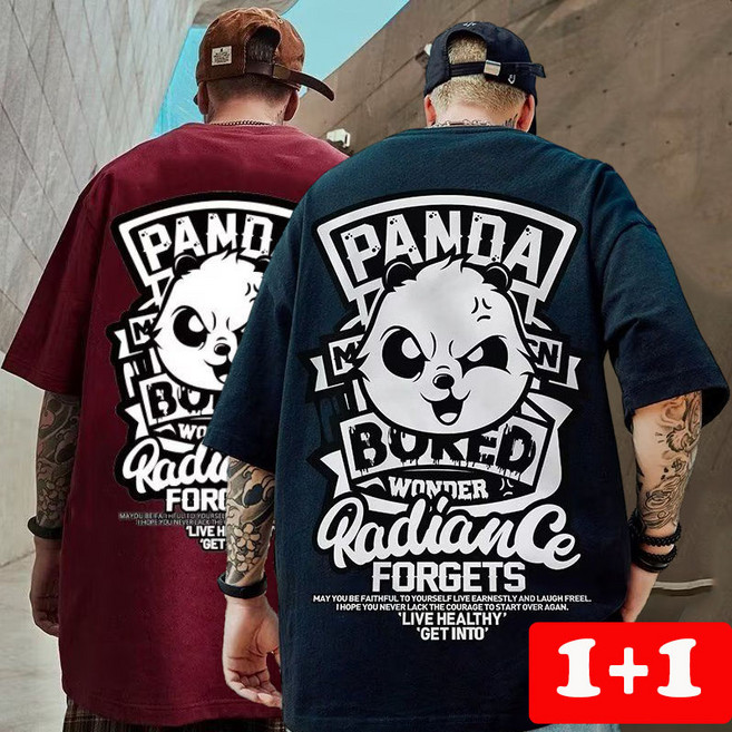 녕동1+1 빅사이즈 남성 캐주얼 오버핏 반팔 티셔츠 루즈핏 박시핏 5부소매 라운드티 데일리룩