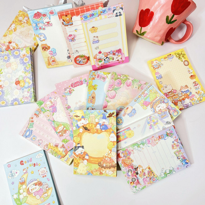 귀여운 양면 일러스트 떡메모지, 1세트, 40매, C세트(8종)