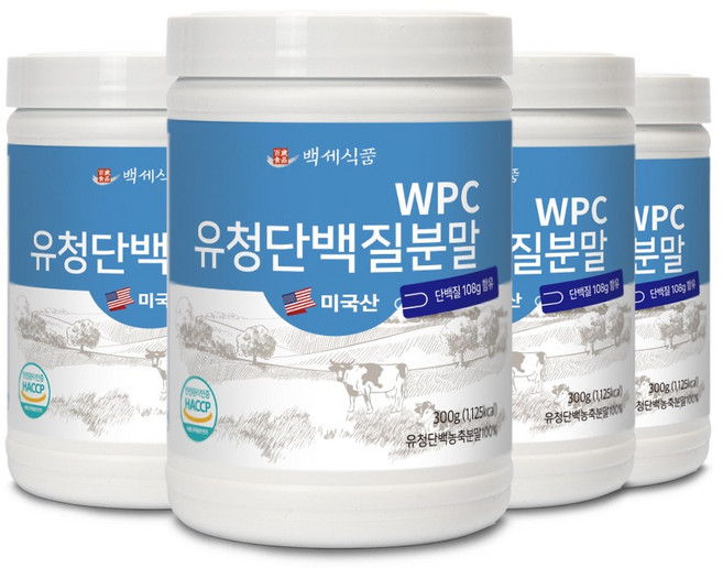 WPC유청단백질분말100% 300g통 미국산 HACCP 인증제품, 4개, 300g