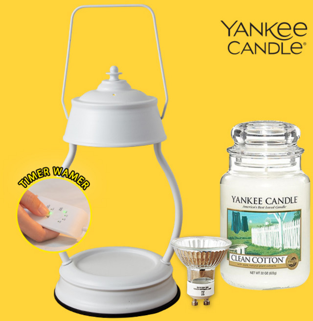 타이머 빛조절 캔들워머 양키캔들 라지자 전구1개 세트, 타이머 시에라 화이트, 클린코튼 양키캔들라지자