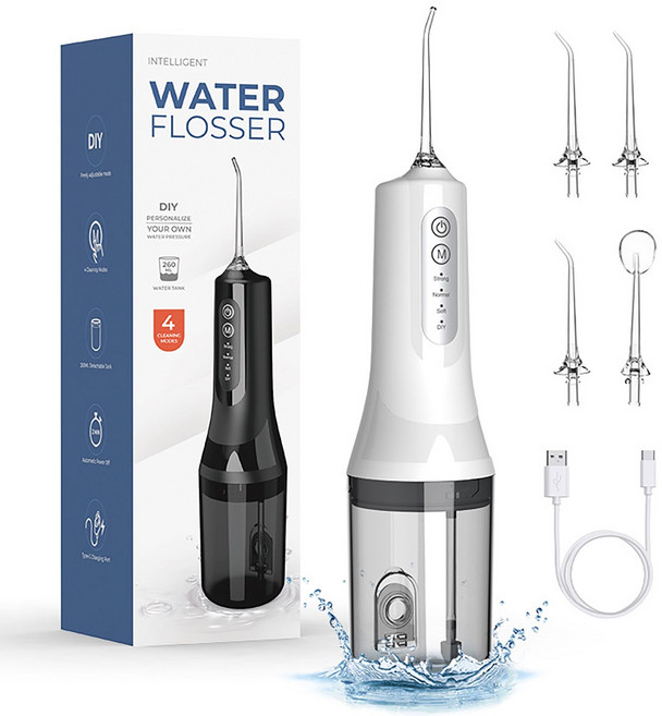 우스틴스 휴대용 구강세정기 노즐팁4개 포함, 화이트