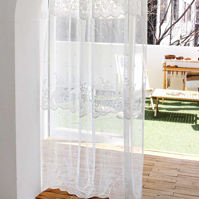 블라썸 레이스커튼 감성 쉬폰 자수가리개 작은창문 커튼