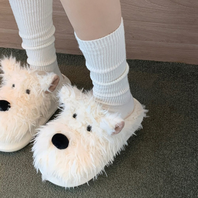 퓨어린 [귀여운 / 2color] 키치한 편백이 화이트 테리어 강아지 간절기 가을 겨울 털 사무실 학원 슬리퍼 실내화