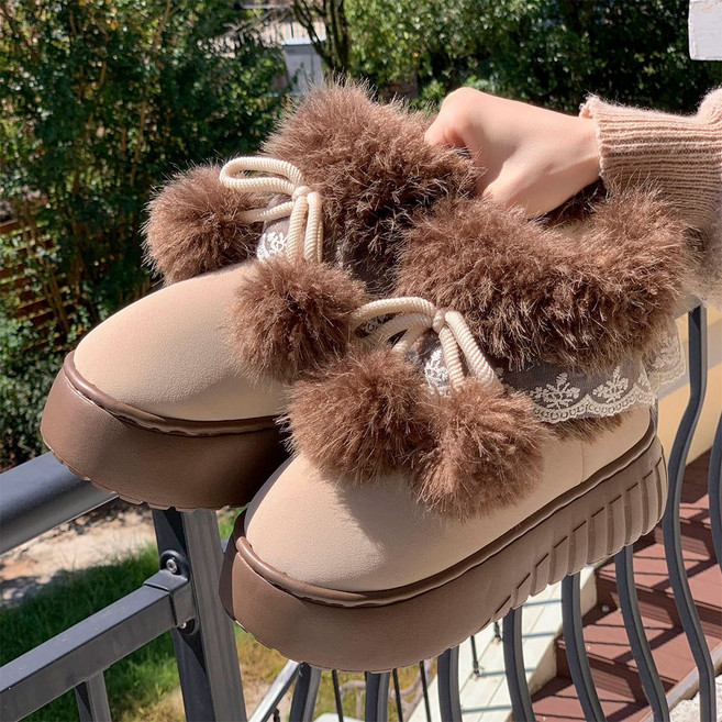 에브리핏 폭신한 여성 겨울 방한 부츠 보아 밍크퍼 숏 미디움 어그 신발