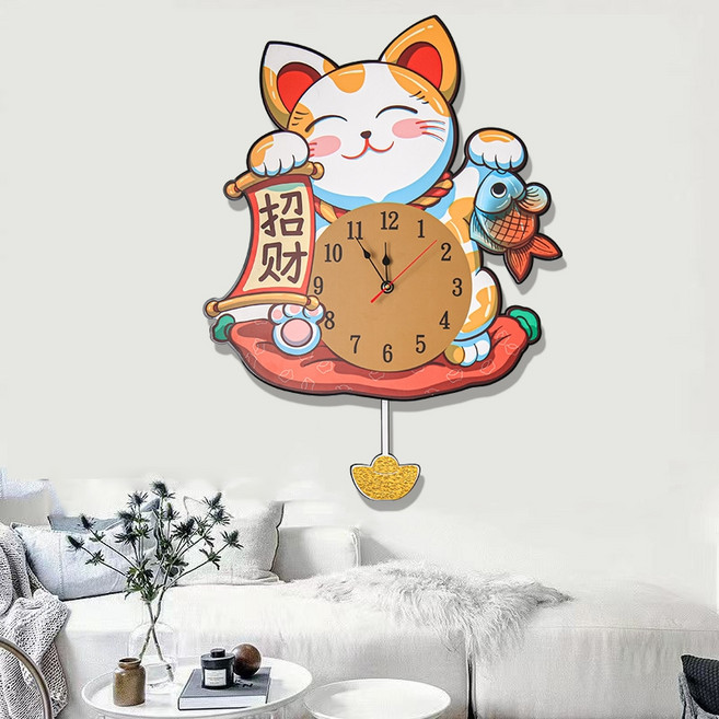 이자카야 일본 음식접 마네키네코 벽시계 인테리어 소품 장식, 37x50cm