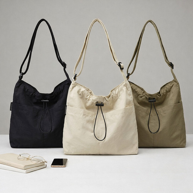 여성 캐주얼 캔버스 스트링 나일론 숄더백 크로스백 데일리 에코백