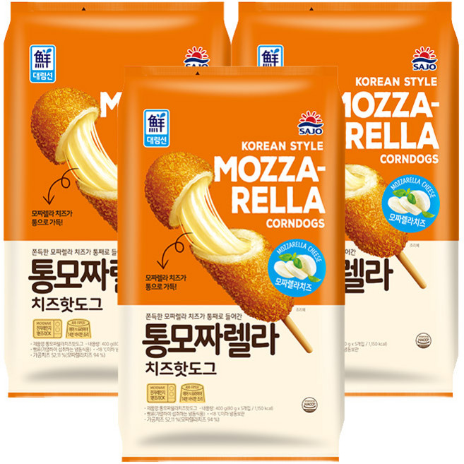 사조 대림선 통모짜렐라치즈핫도그400g(80gx5개입) 통모짜 에어프라이어 핫도그(냉동), 3개, 400g
