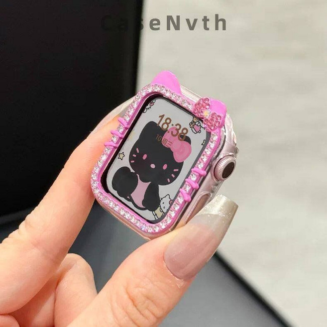 야옹이 애플워치케이스 러블리 키티 스트랩 하드케이스 워치케이스 액정보호 전기종, D.핑크KT, iwatch S10 42mm